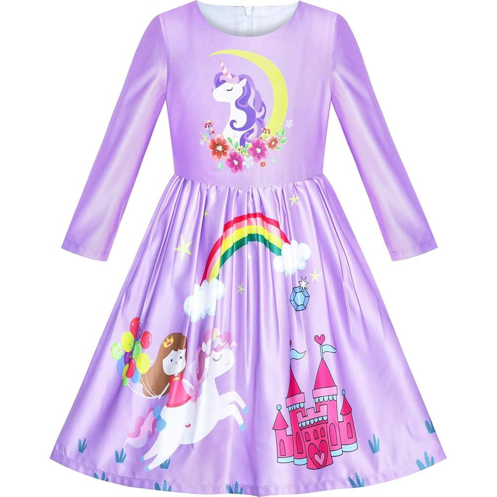 imageSunny Fashion Girls Dress 34 Sleeve Christmas Santa Jingle Bell Snow Size 412Purple