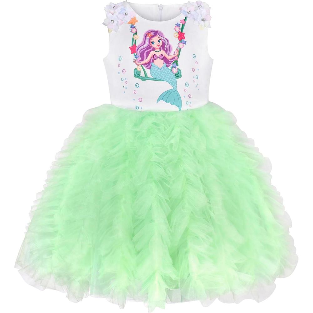 imageSunny Fashion Girls Dress Birthday Princess Ruffle Dress Cake Balloon PrintGreen Birthday Cake