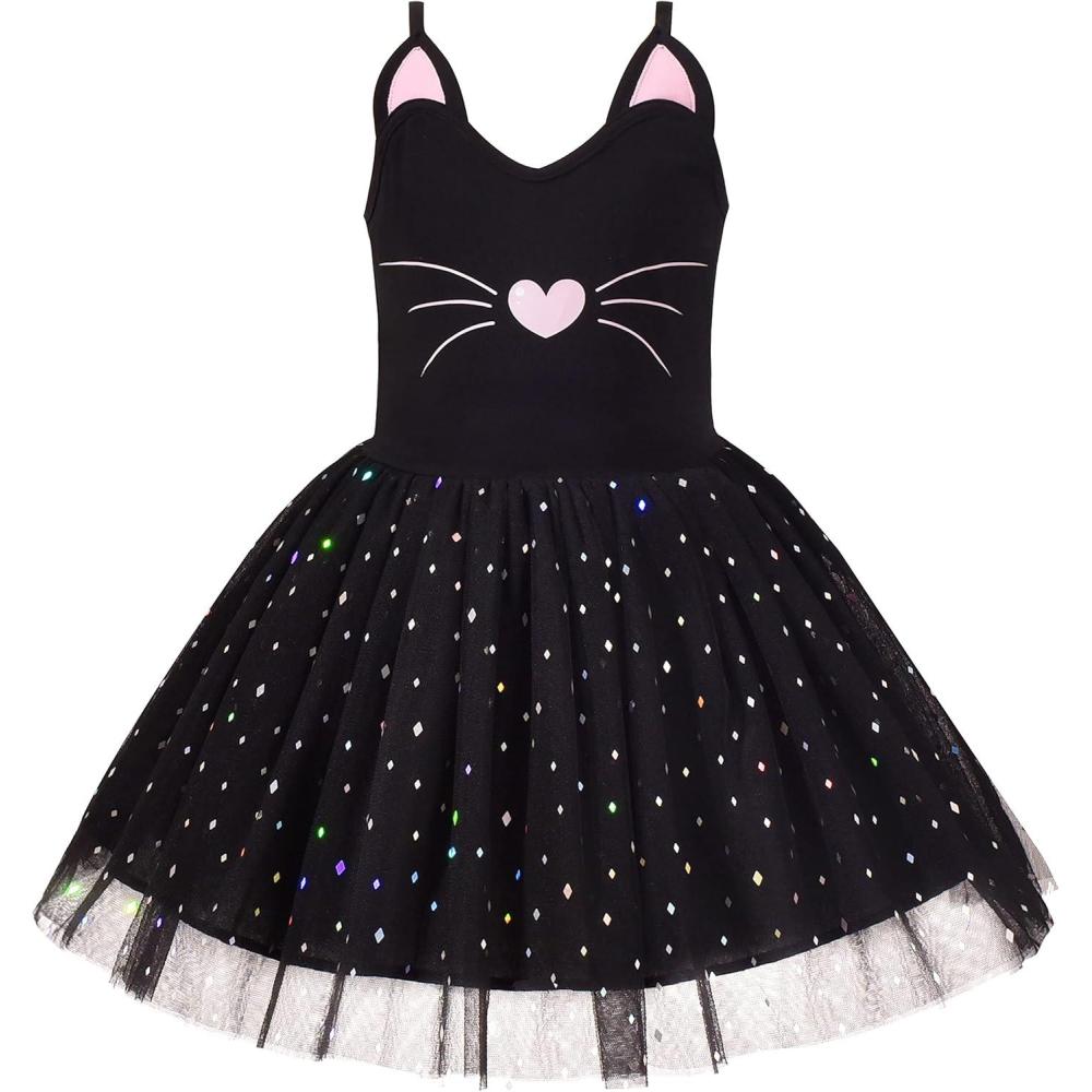 imageSunny Fashion Girls Dress Cat Face Black Tower Ruffle Dancing Party Size 410Black Diamond