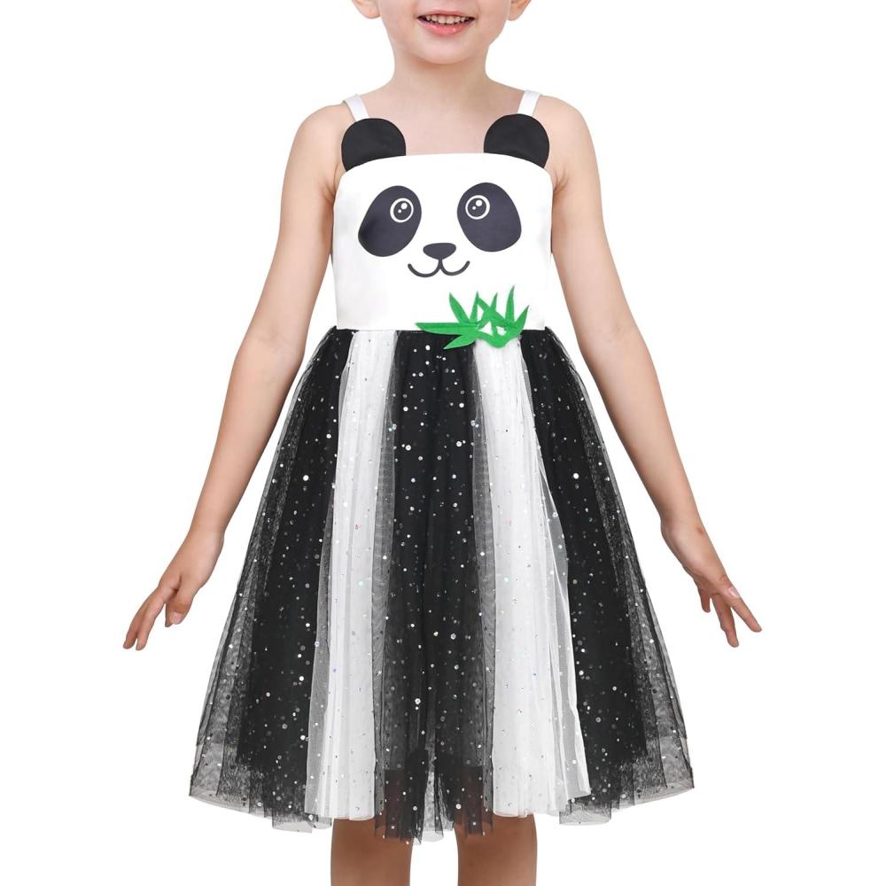 imageSunny Fashion Girls Dress Cat Face Black Tower Ruffle Dancing Party Size 410Black Panda