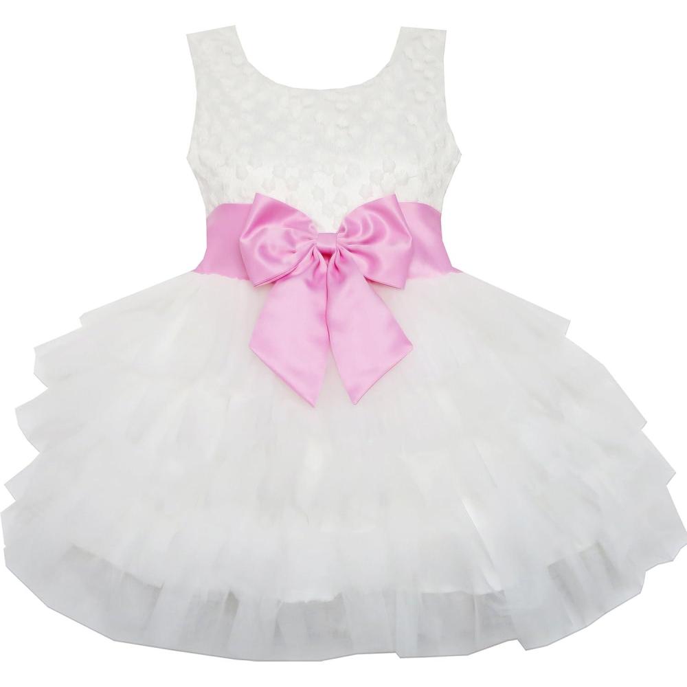 imageSunny Fashion Girls Dress Cat Face Black Tower Ruffle Dancing Party Size 410Ivory White