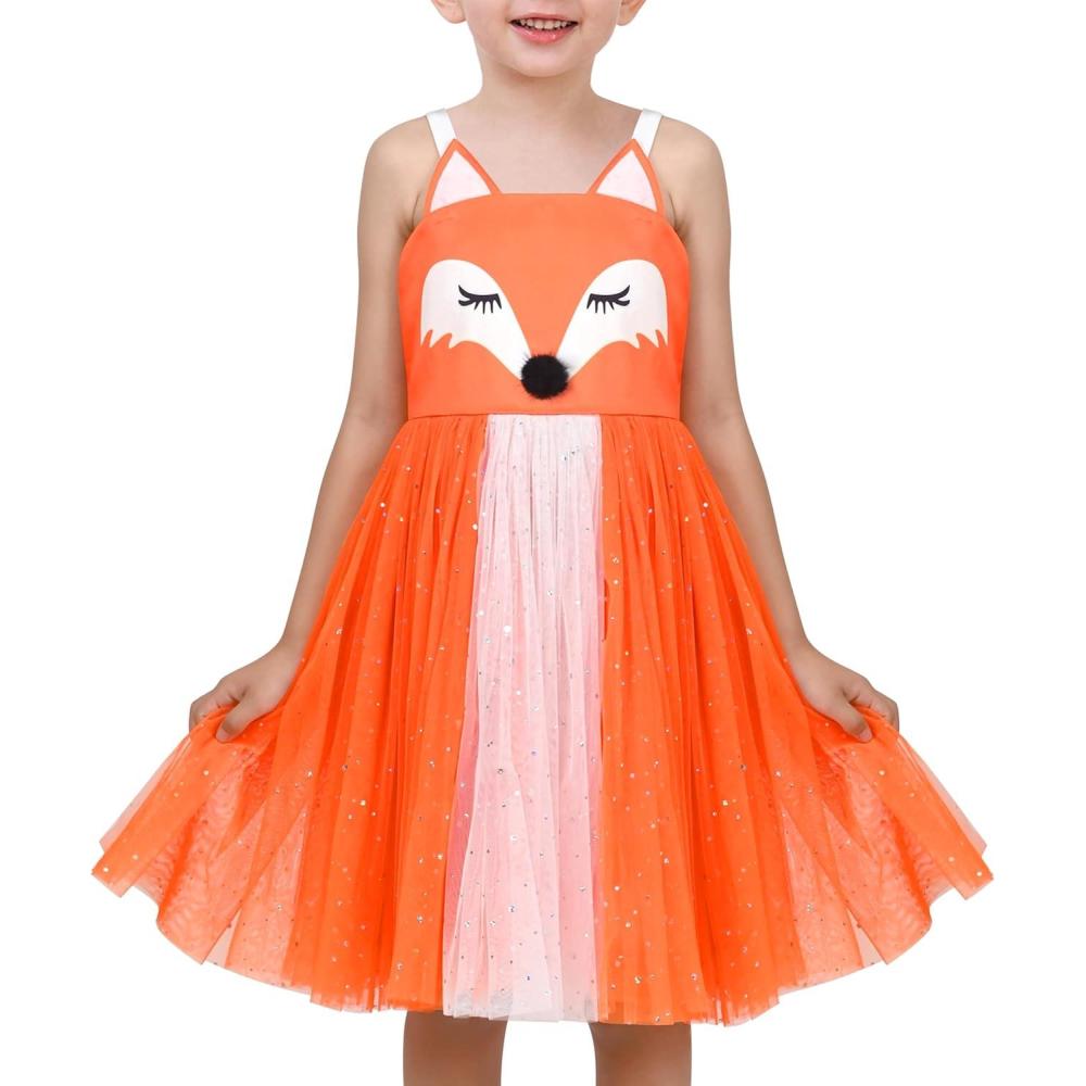 imageSunny Fashion Girls Dress Cat Face Black Tower Ruffle Dancing Party Size 410Orange