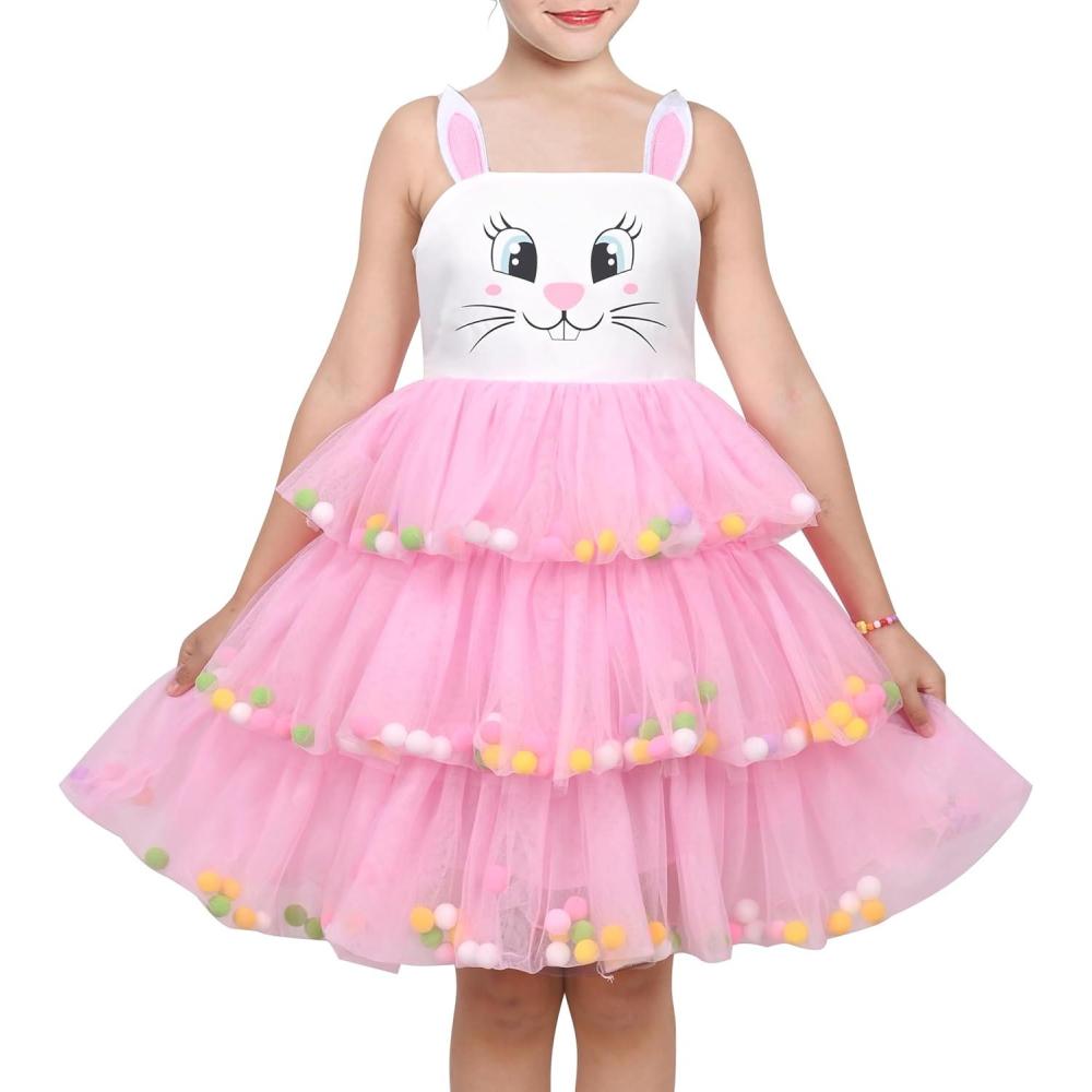 imageSunny Fashion Girls Dress Cat Face Black Tower Ruffle Dancing Party Size 410Pink Bunny