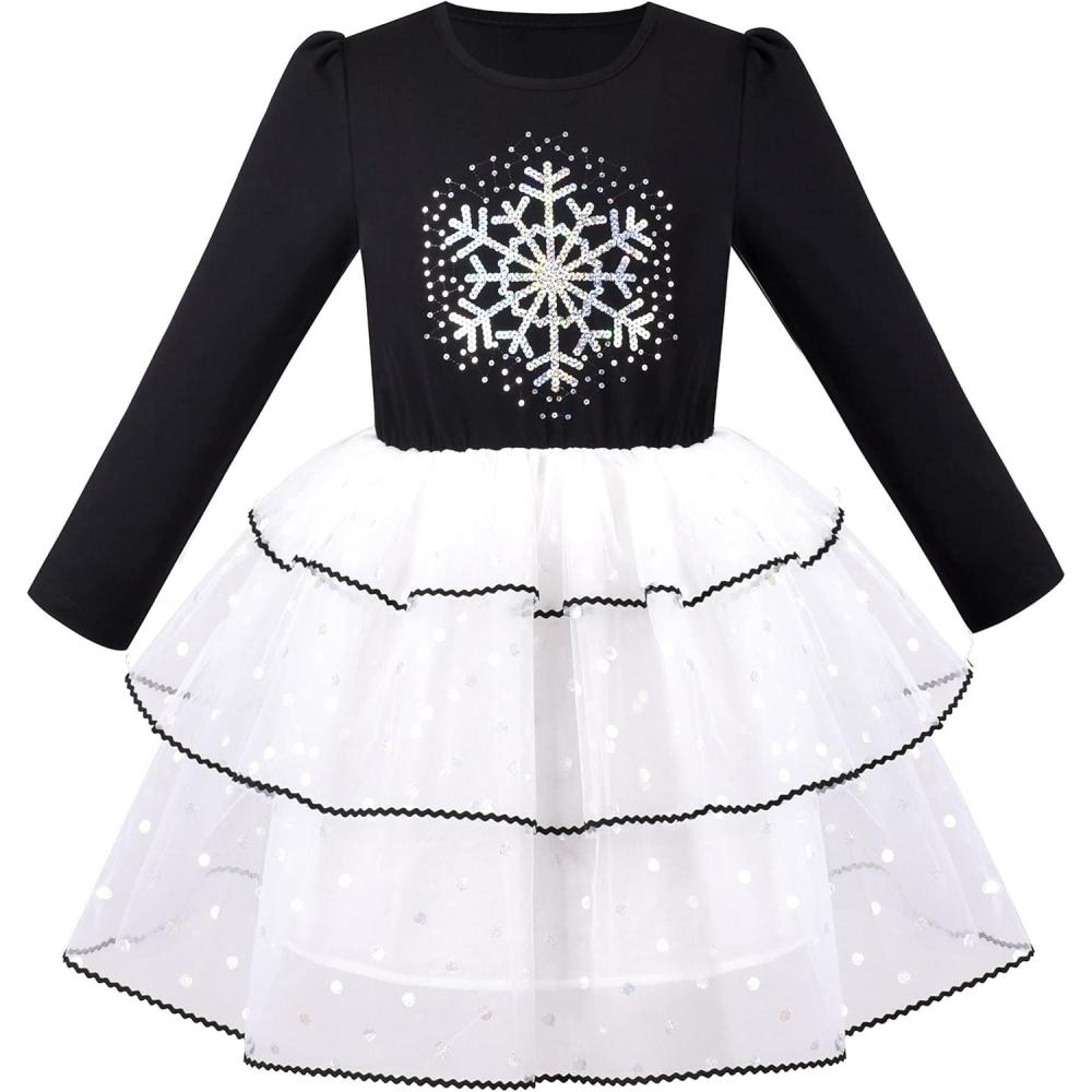 imageSunny Fashion Girls Dress Christmas Santa Hat Long Sleeve Party Dress Size 612Black Snowflake