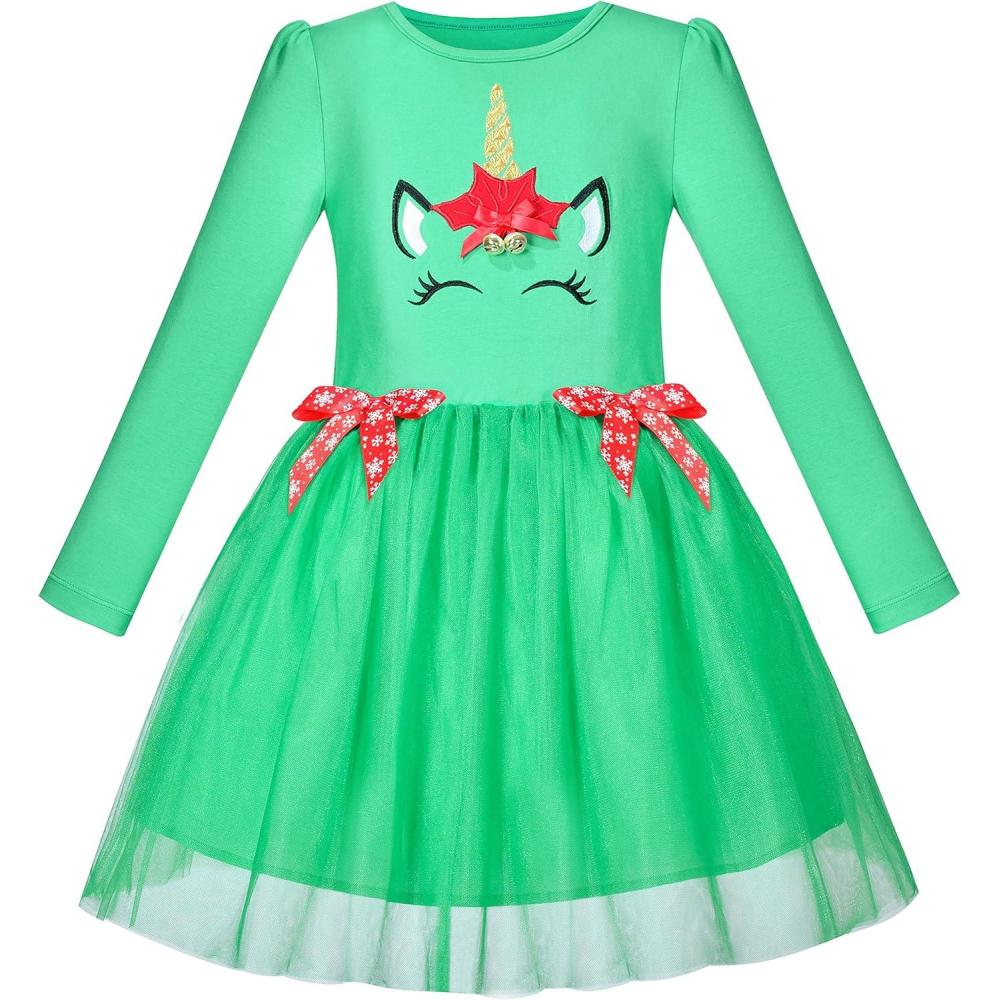 imageSunny Fashion Girls Dress Christmas Santa Hat Long Sleeve Party Dress Size 612Green Unicorn