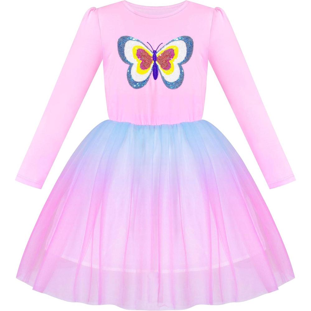 imageSunny Fashion Girls Dress Christmas Santa Hat Long Sleeve Party Dress Size 612Pink Butterfly