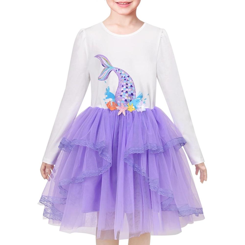 imageSunny Fashion Girls Dress Christmas Santa Hat Long Sleeve Party Dress Size 612Purple Mermaid