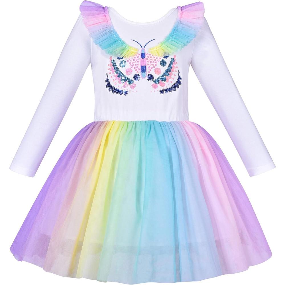 imageSunny Fashion Girls Dress Christmas Santa Hat Long Sleeve Party Dress Size 612Rainbow Butterfly