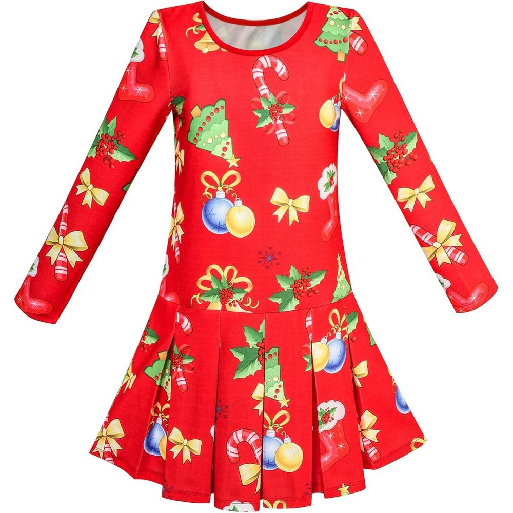 imageSunny Fashion Girls Dress Christmas Tree Xmas Stockings Holiday Size 410Red