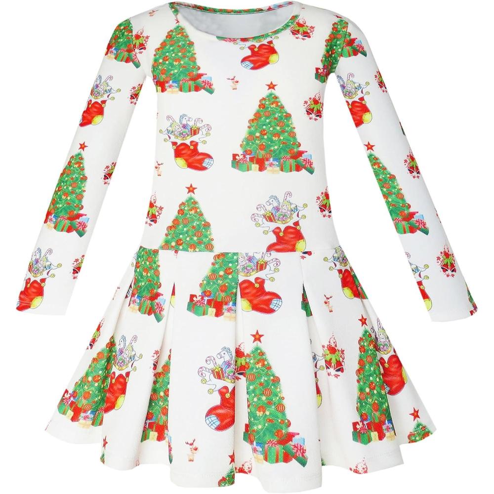 imageSunny Fashion Girls Dress Christmas Tree Xmas Stockings Holiday Size 410White