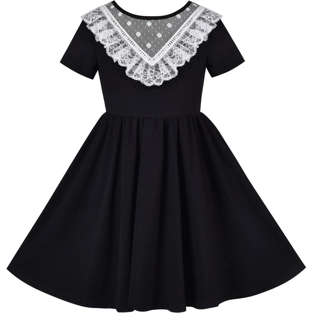 imageSunny Fashion Girls Dress Colorful Striped Knitted Cotton Stretch SchoolBlack