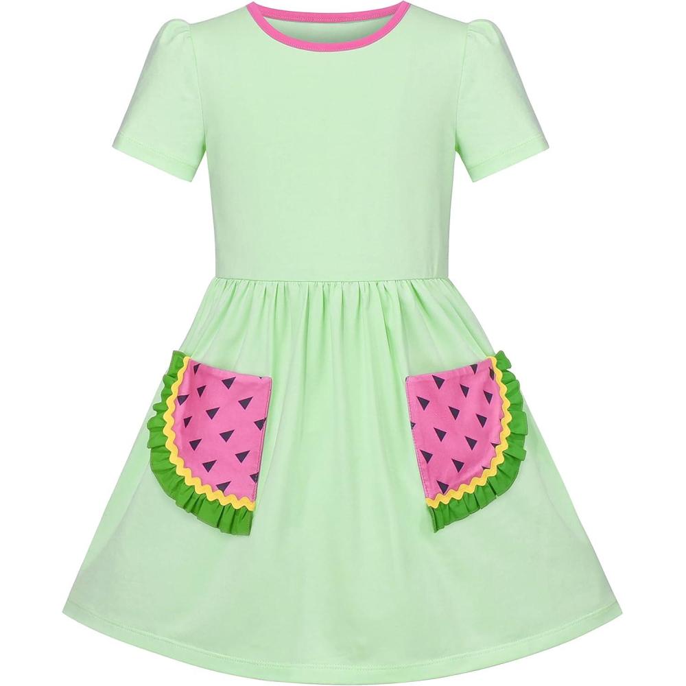imageSunny Fashion Girls Dress Colorful Striped Knitted Cotton Stretch SchoolGreen Watermelon