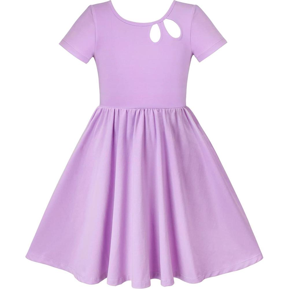 imageSunny Fashion Girls Dress Colorful Striped Knitted Cotton Stretch SchoolPurple