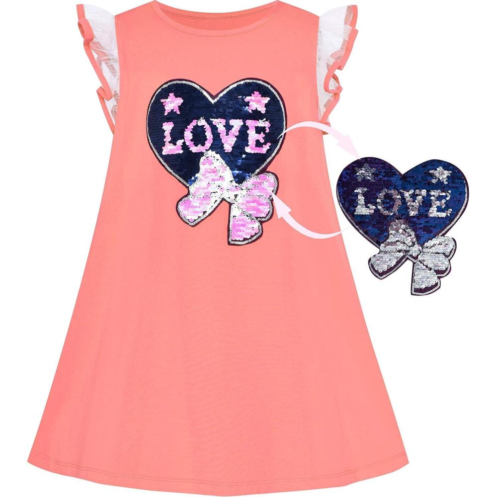 imageSunny Fashion Girls Dress Cotton Casual Star Embroidered Violet Red Size 37Light Orange