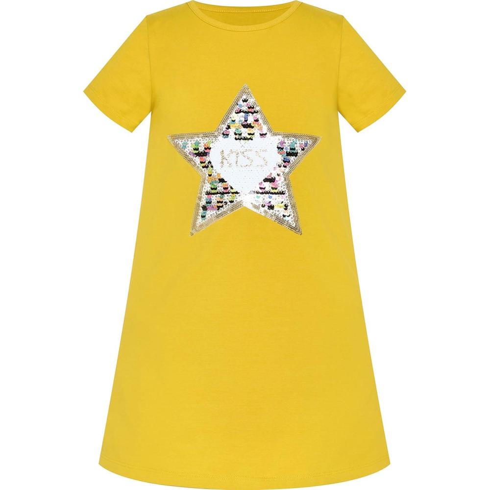imageSunny Fashion Girls Dress Cotton Casual Star Embroidered Violet Red Size 37Yellow