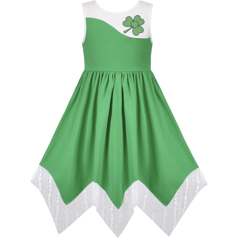 imageSunny Fashion Girls Dress Flower Print Hanky Hem Princess Size 714Green