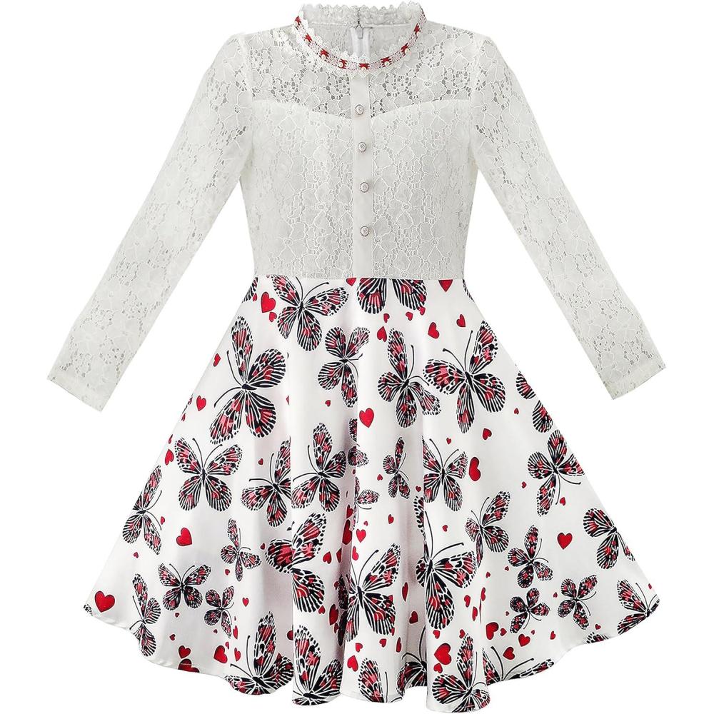 imageSunny Fashion Girls Dress Green Floral Lace St Patrick Clover Party Long SleeveMulticolor