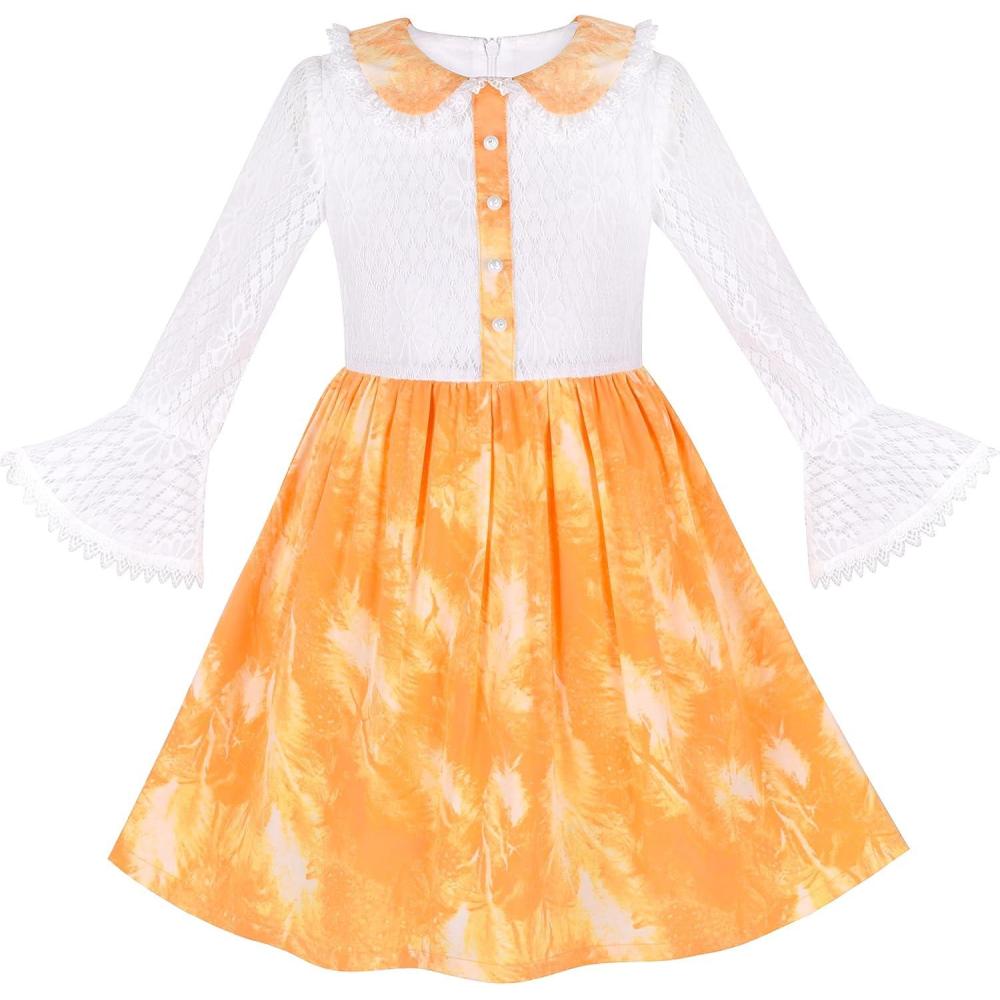 imageSunny Fashion Girls Dress Green Floral Lace St Patrick Clover Party Long SleeveYellow