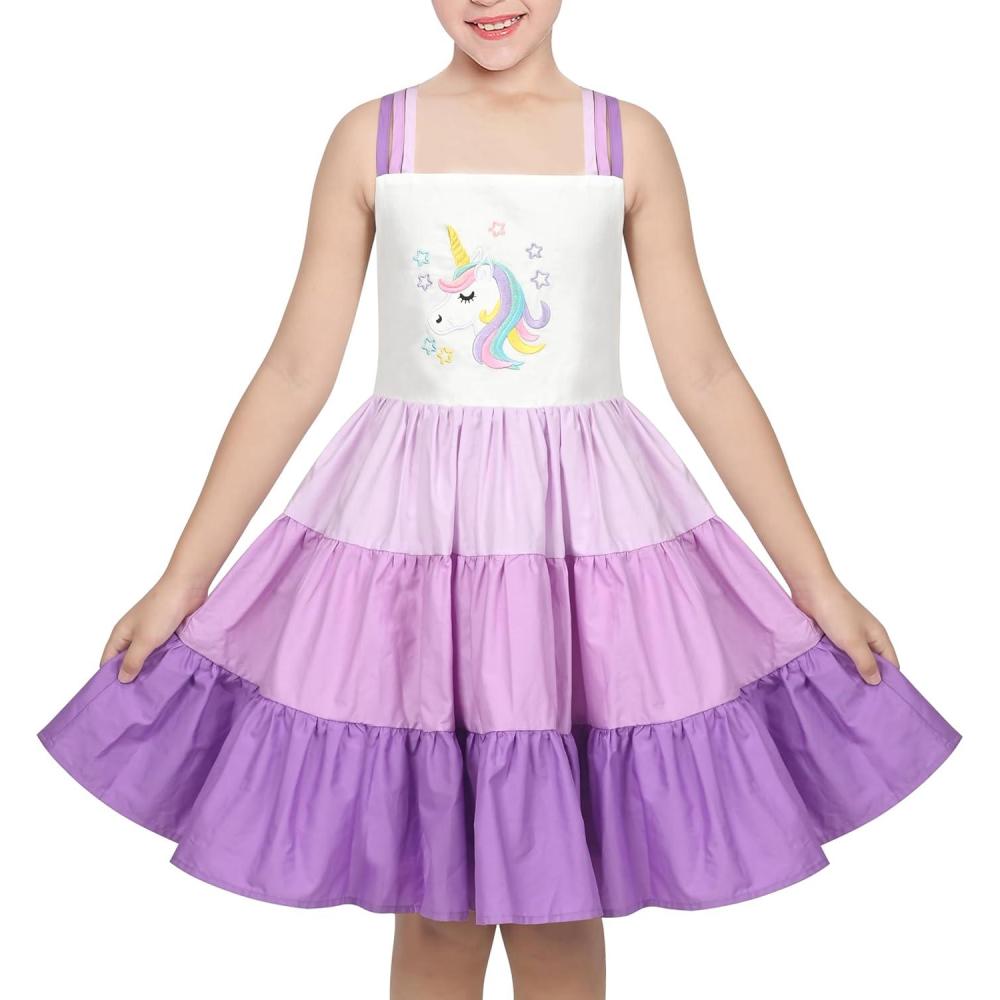 imageSunny Fashion Girls Dress Ice Cream Rainbow Striped Suspender SleevelessPurple