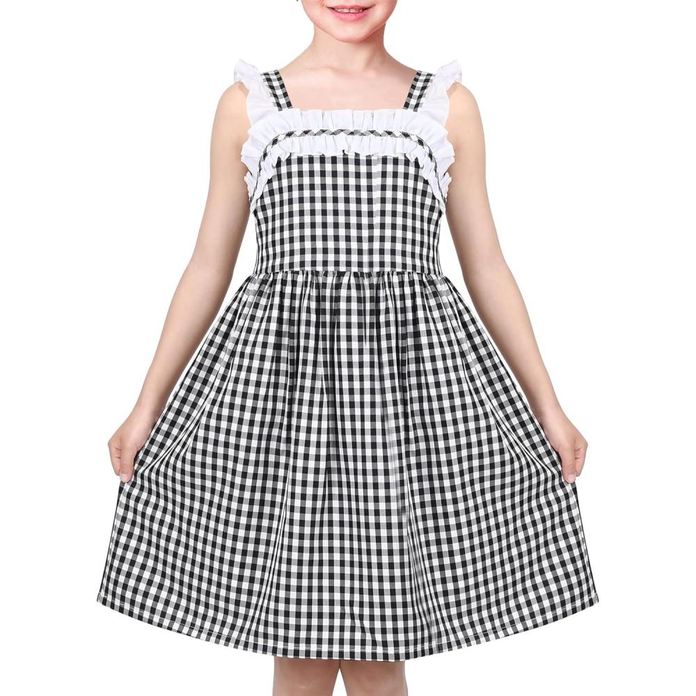 imageSunny Fashion Girls Dress Ladybug Polka Dot Bow TieBlack Plaid