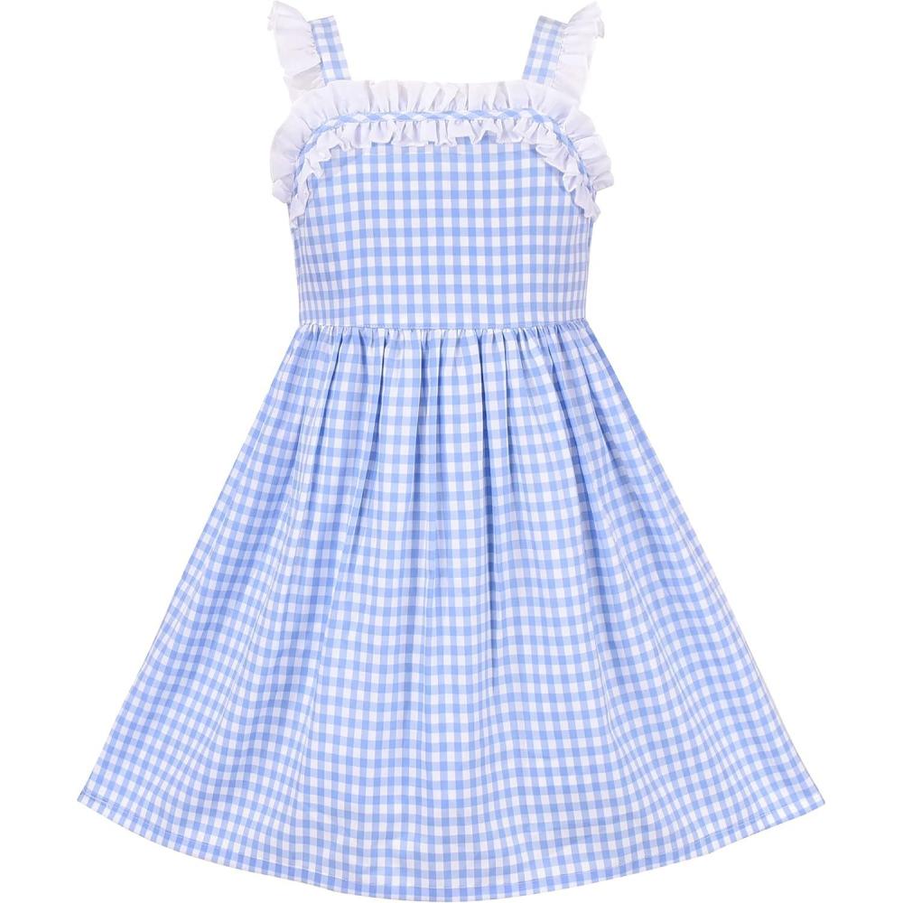imageSunny Fashion Girls Dress Ladybug Polka Dot Bow TieBlue Plaid