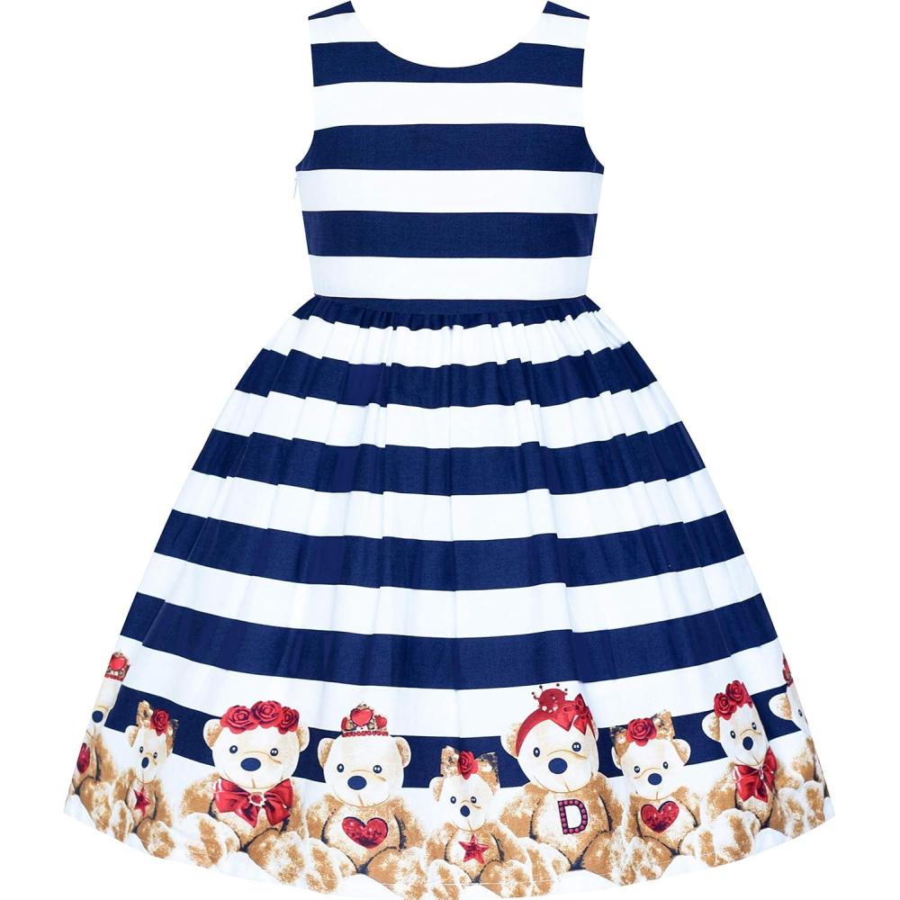 imageSunny Fashion Girls Dress Ladybug Polka Dot Bow TieBlue Striped