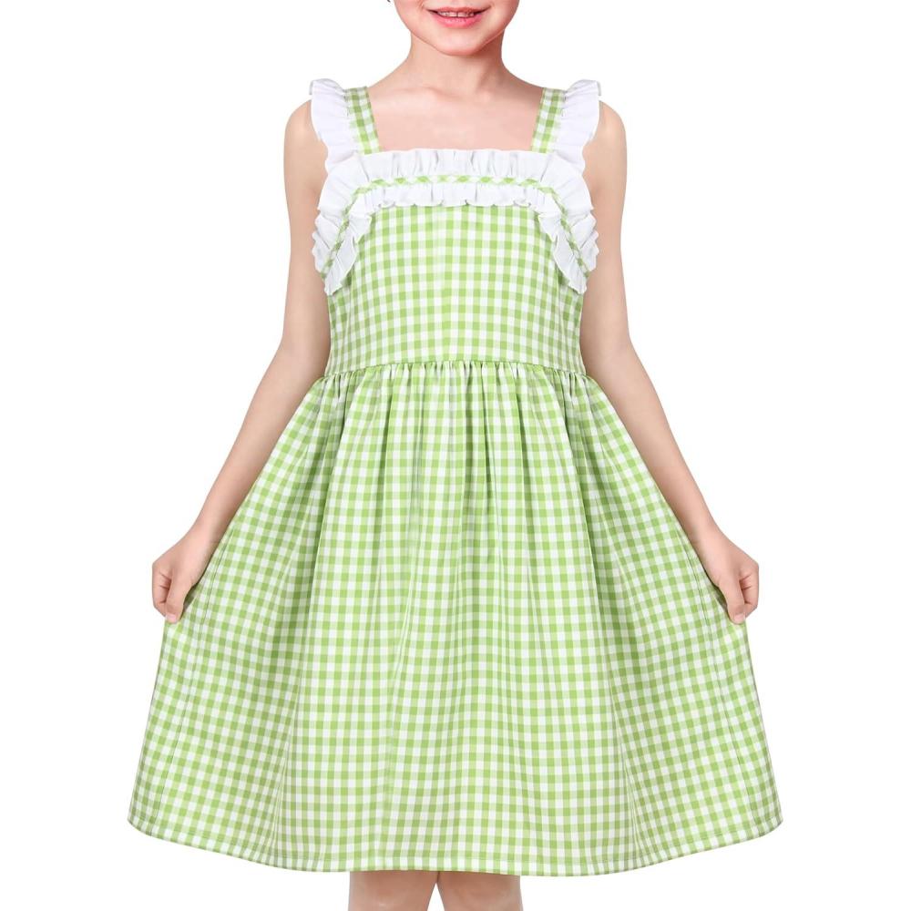 imageSunny Fashion Girls Dress Ladybug Polka Dot Bow TieGreen Plaid