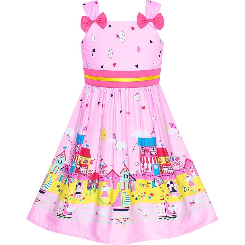 imageSunny Fashion Girls Dress Ladybug Polka Dot Bow TiePink Castle
