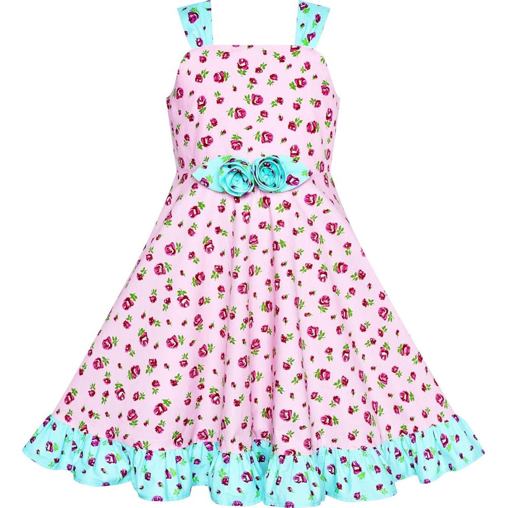 imageSunny Fashion Girls Dress Ladybug Polka Dot Bow TiePink Flower