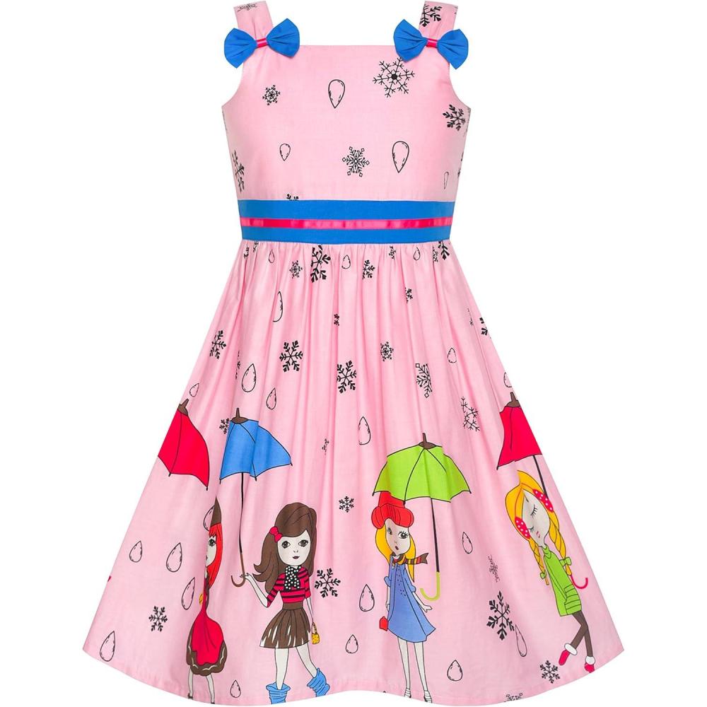 imageSunny Fashion Girls Dress Ladybug Polka Dot Bow TiePink and Blue