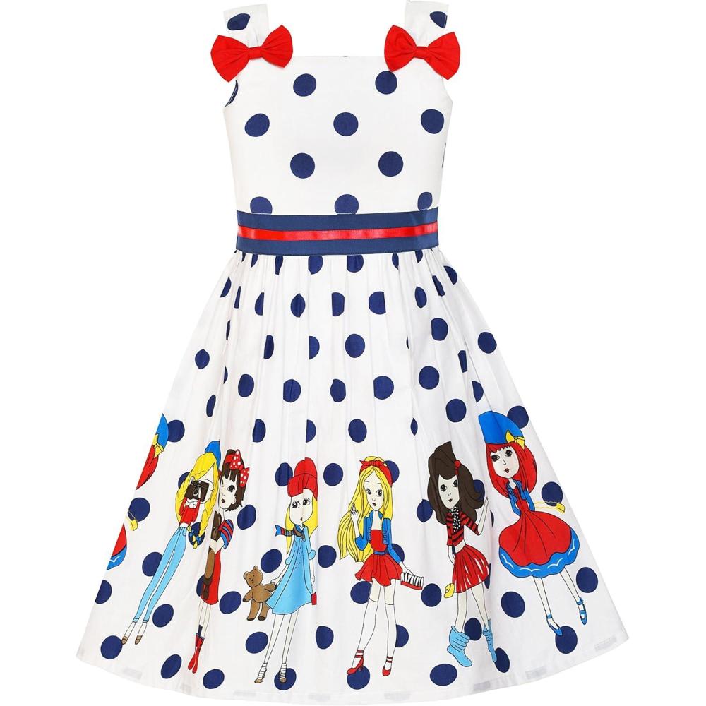 imageSunny Fashion Girls Dress Ladybug Polka Dot Bow TieWhite