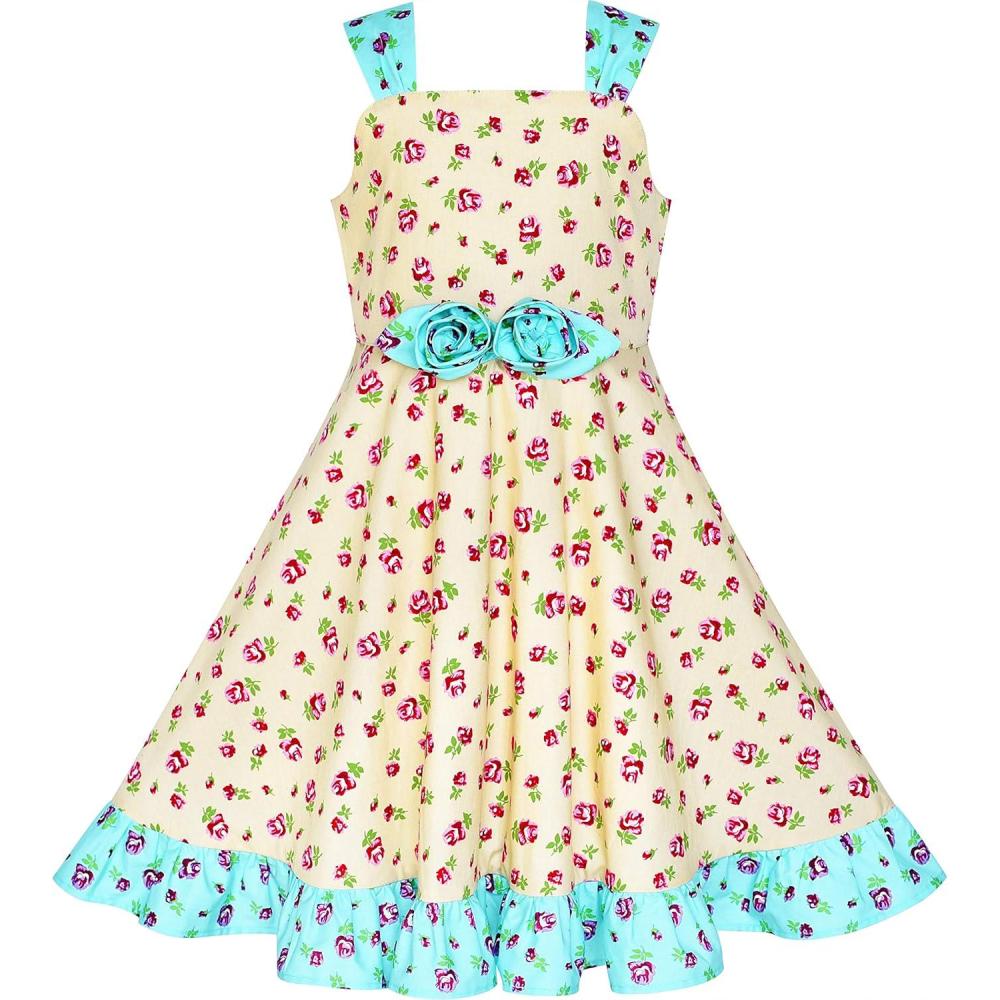 imageSunny Fashion Girls Dress Ladybug Polka Dot Bow TieYellow Blue