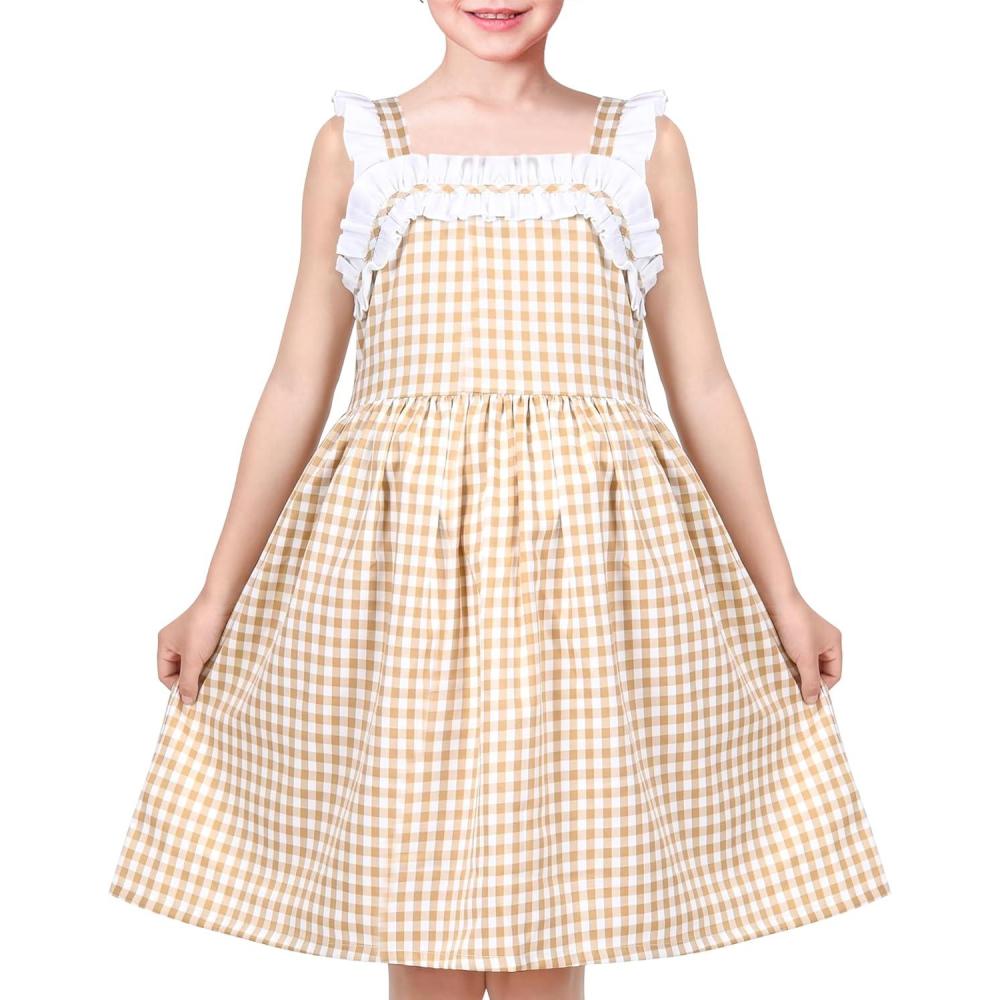 imageSunny Fashion Girls Dress Ladybug Polka Dot Bow TieYellow Plaid