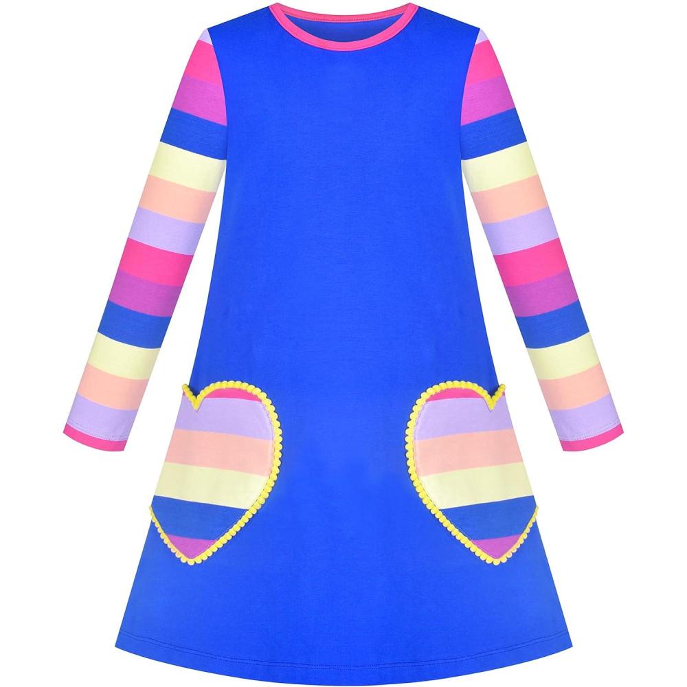 imageSunny Fashion Girls Dress Long Sleeve Butterfly Color Contrast Casual WearingBlue Heart
