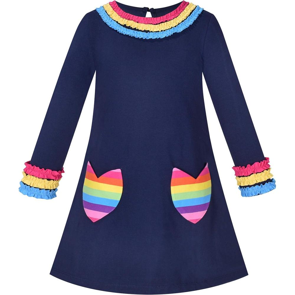 imageSunny Fashion Girls Dress Long Sleeve Butterfly Color Contrast Casual WearingNavy Blue Heart