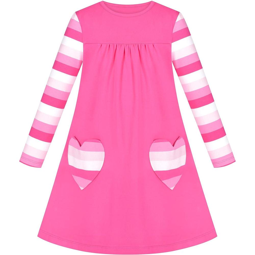imageSunny Fashion Girls Dress Long Sleeve Butterfly Color Contrast Casual WearingPink Heart