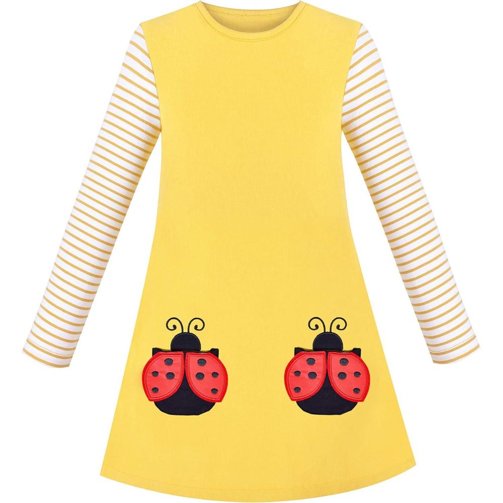 imageSunny Fashion Girls Dress Long Sleeve Butterfly Color Contrast Casual WearingYellow