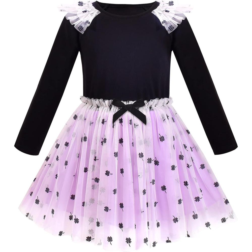 imageSunny Fashion Girls Dress Long Sleeve Christmas Owl Sparkling Sequin TulleBlack Purple