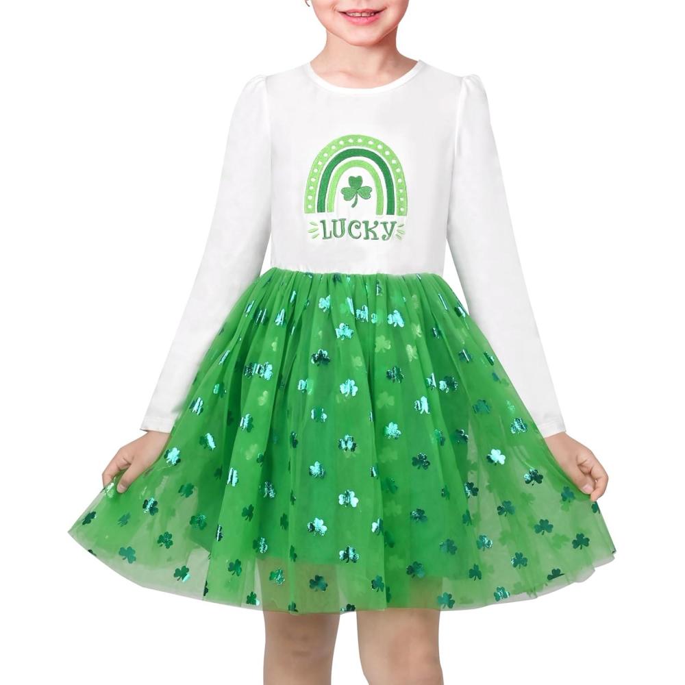 imageSunny Fashion Girls Dress Long Sleeve Christmas Owl Sparkling Sequin TulleGreen