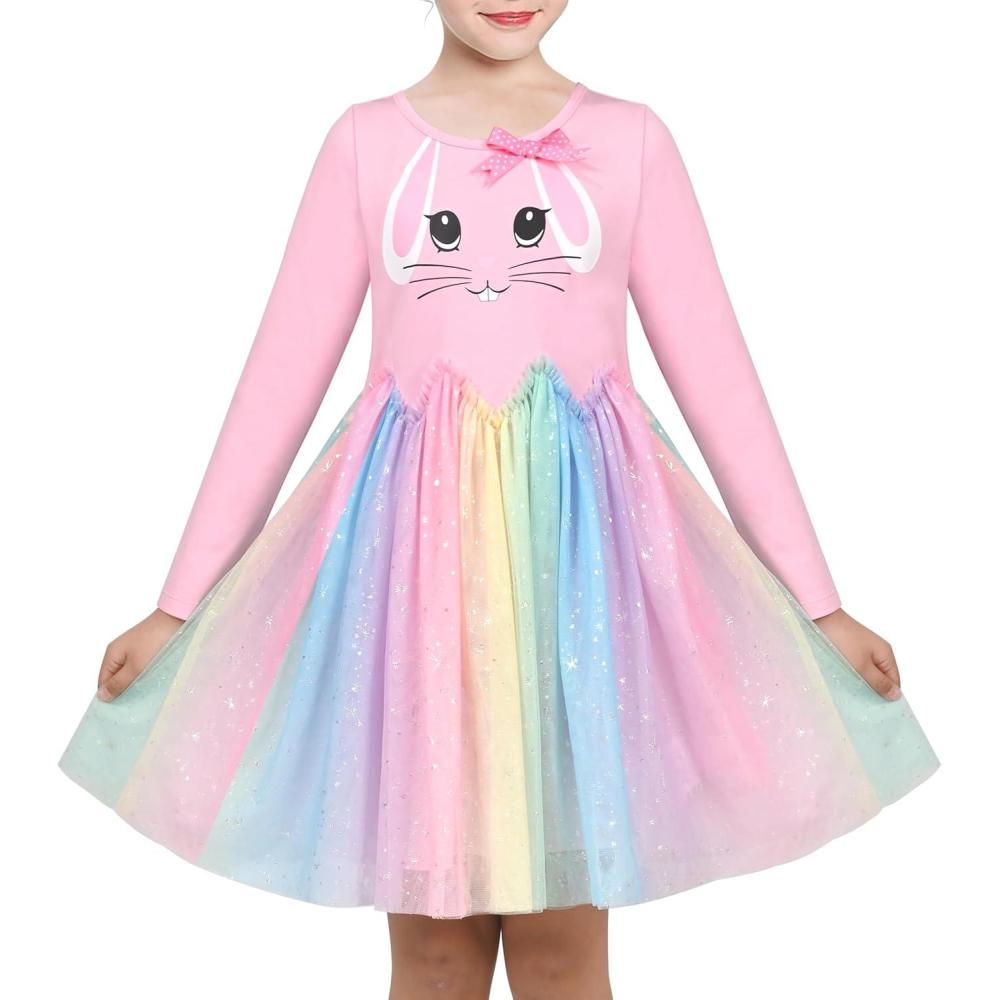 imageSunny Fashion Girls Dress Long Sleeve Christmas Owl Sparkling Sequin TullePink Bunny