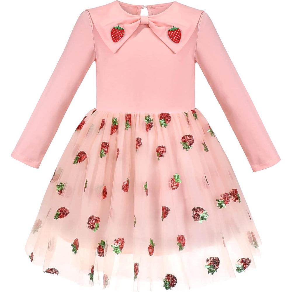 imageSunny Fashion Girls Dress Long Sleeve Christmas Owl Sparkling Sequin TullePink Strawberry