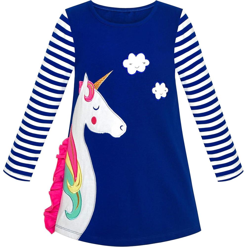 imageSunny Fashion Girls Dress Long Sleeve Christmas Reindeer Snow Holiday PartyBlue