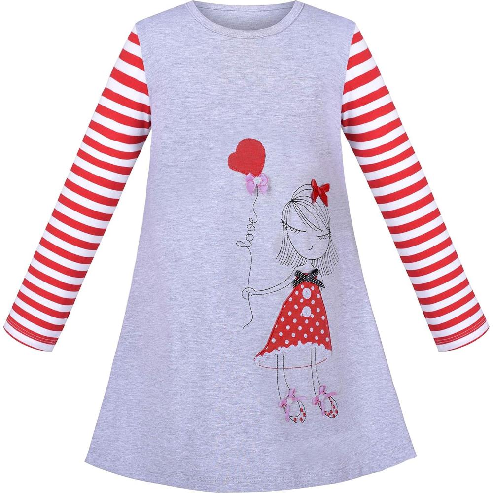 imageSunny Fashion Girls Dress Long Sleeve Christmas Reindeer Snow Holiday PartyGray Girl