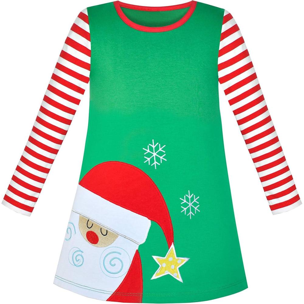 imageSunny Fashion Girls Dress Long Sleeve Christmas Reindeer Snow Holiday PartyGreen Santa