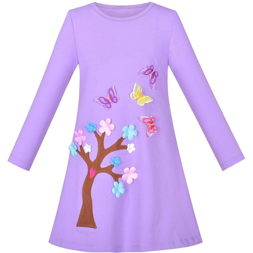 imageSunny Fashion Girls Dress Long Sleeve Christmas Reindeer Snow Holiday PartyPurple Butterfly