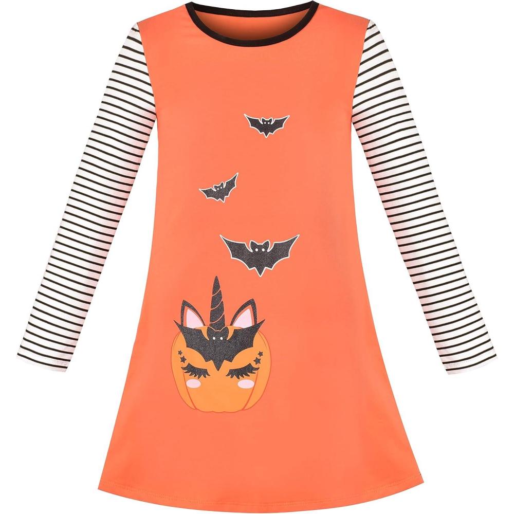 imageSunny Fashion Girls Dress Long Sleeve Daisy Flower Striped Casual CottonOrange Bats