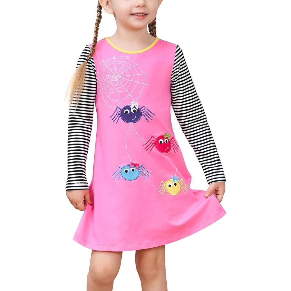 imageSunny Fashion Girls Dress Long Sleeve Daisy Flower Striped Casual CottonPink Spider