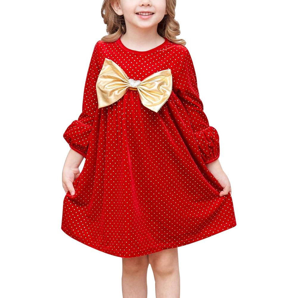 imageSunny Fashion Girls Dress Long Sleeve Daisy Flower Striped Casual CottonRed Gold