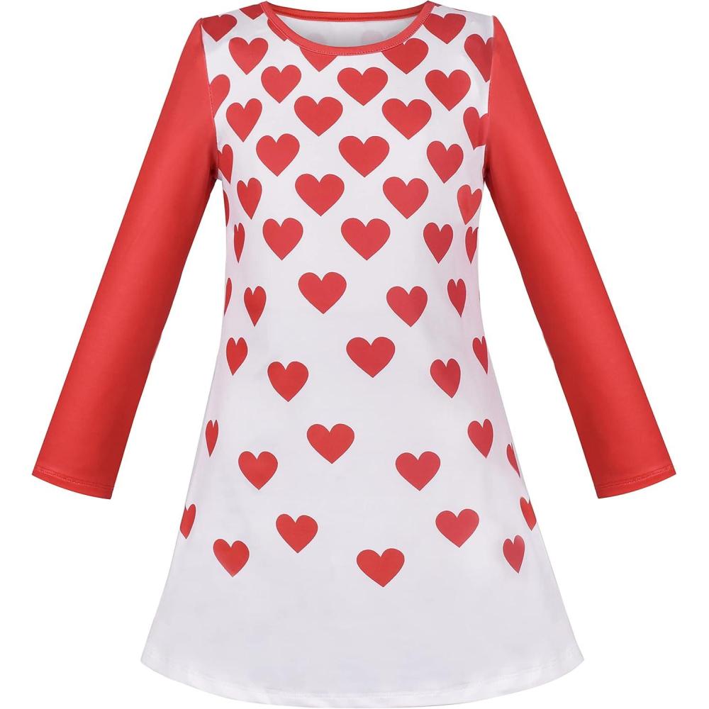 imageSunny Fashion Girls Dress Long Sleeve Daisy Flower Striped Casual CottonRed Heart