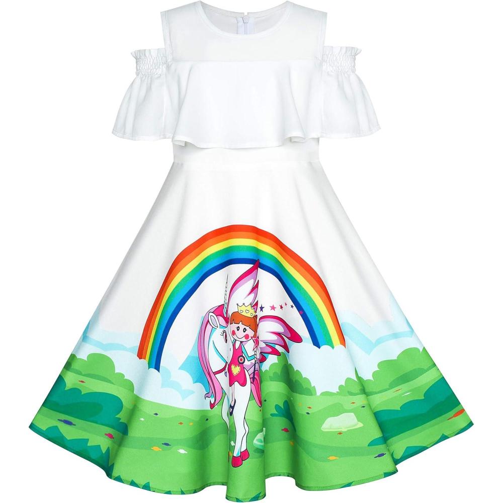 imageSunny Fashion Girls Dress Mermaid Cartoon Princess Ruffle Collar Party Dress
